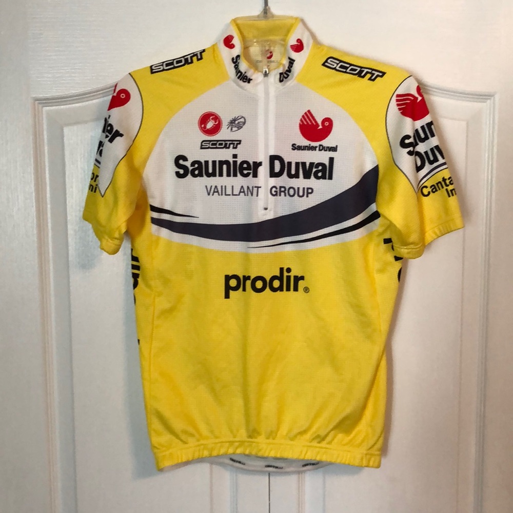 Castelli Saunier Duval Team Bicycling Jersey. 1/4-zip. Yellow. Size M.